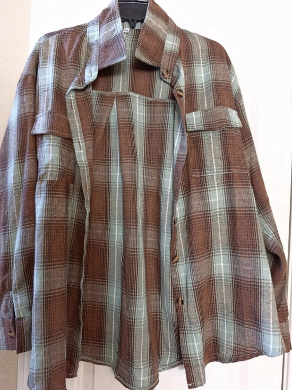 Plaid Shirt Jacket in Brown & Green Size XXL